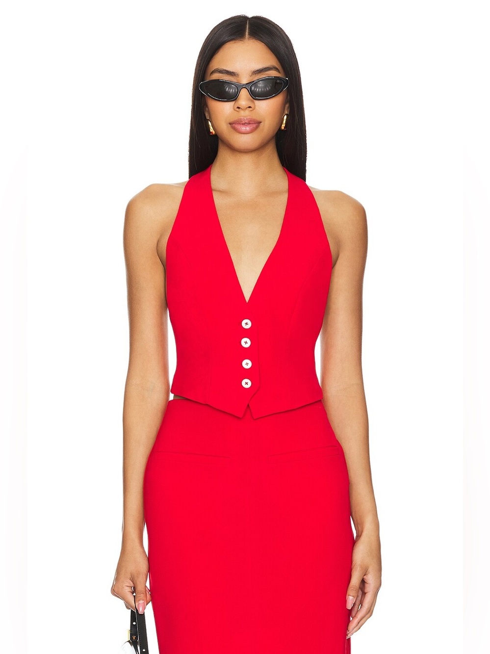 Lovers+Friends Zinnia Vest Red Halter-Style Button Vest Top - Women - Small- NWT